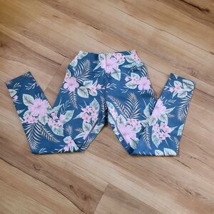 Kavala Collective: Floral Print Leggings - Pink Floral on Teal